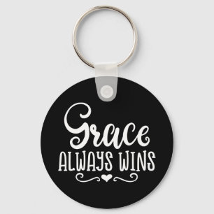 Christian Design Grace Always Wins Key Ring