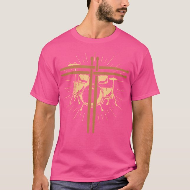 Christian Drummer Drum Sticks Cross Religious Band T-Shirt (Front)