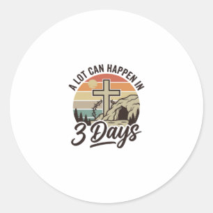 Christian Easter 3 Days Retro Cross Cave T-Shirt D Classic Round Sticker