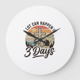 Christian Easter 3 Days Retro Cross Cave T-Shirt D Large Clock