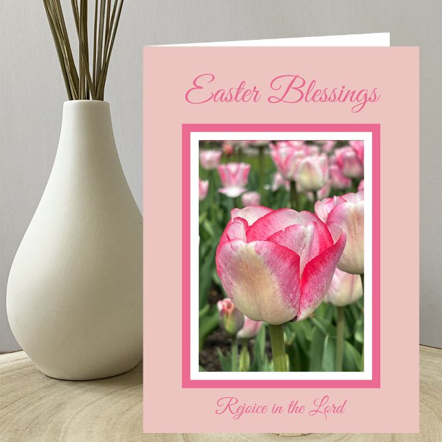 Christian Easter Blessings Pink Tulips Card (Creator Uploaded)