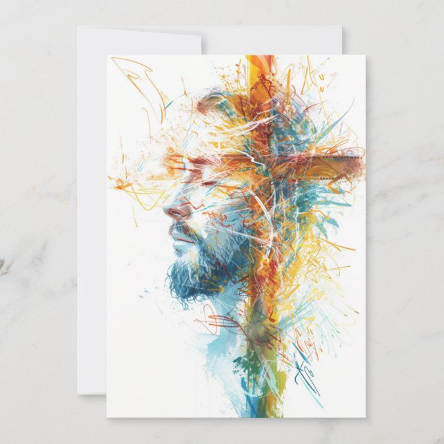 Christian Easter Card, Watercolor Jesus Cross Holiday Card (Front)