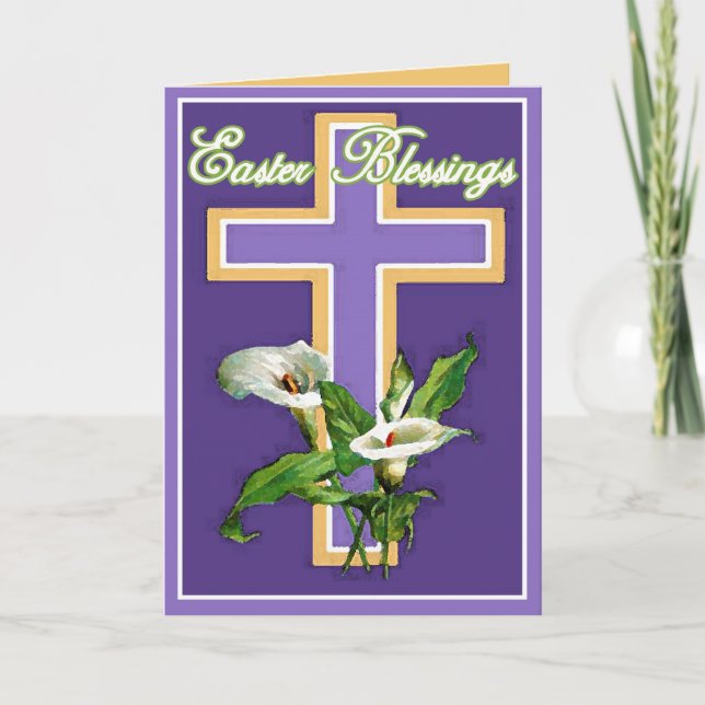 Christian Easter Cards, Purple Easter Blessings Holiday Card (Front)