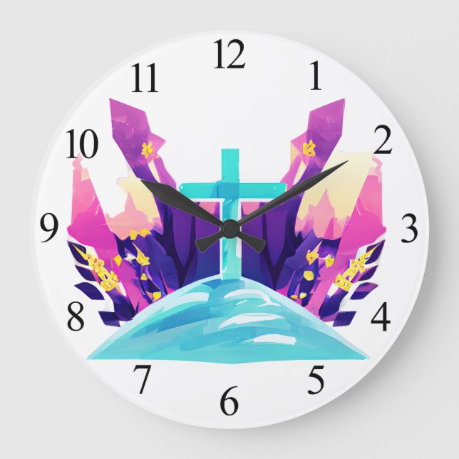 Christian Easter Cross  Large Clock (Front)