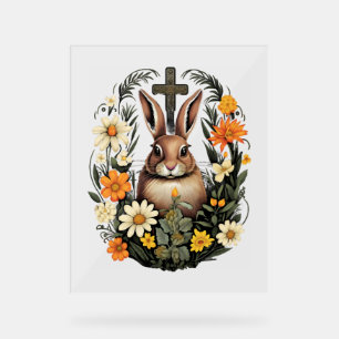 Christian Easter Day Cross Easter Bunny Rabbit    Acrylic Sign