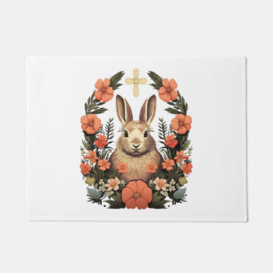 Christian Easter Day Cross Easter Bunny Rabbit Doormat