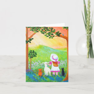 Christian Easter Girl Cats Cross Creationarts Holiday Card