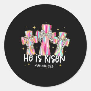 Christian Easter He Is Risen Coquette Bow Bible Ve Classic Round Sticker