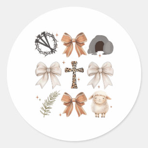 Christian Easter He Is Risen Cross Faith Coquette Classic Round Sticker
