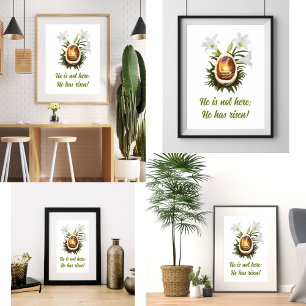 Christian Easter He is Risen Egg Cave Thorn Crown Poster