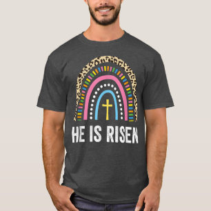 Christian Easter  Leopard Rainbow He Is Risen  T-Shirt