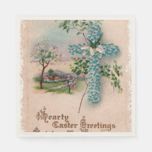 Christian Easter Paper Napkins   Blue Flower Cross