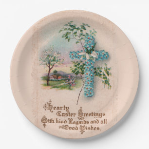 Christian Easter Paper Plates   Blue Flowers Cross