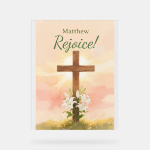 Christian Easter Rejoice Personalised Name Gift Acrylic Sign