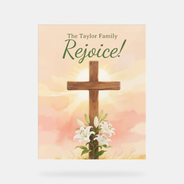 Christian Easter Rejoice Personalized Name Gift Acrylic Sign (Front)