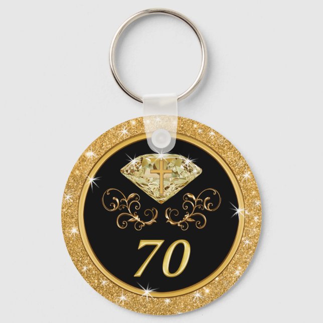 Christian Elegant Cheap 70th Birthday Party Favour Key Ring (Front)