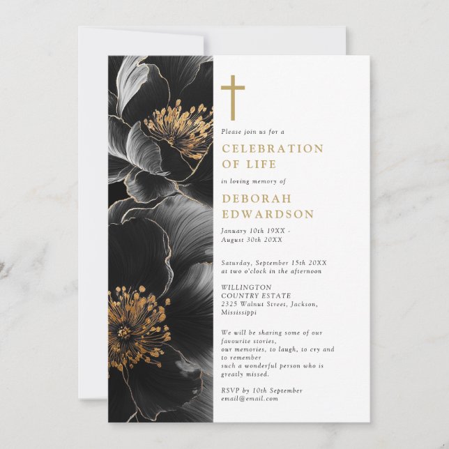 Christian Elegant Floral Celebration Of Life  Invitation (Front)