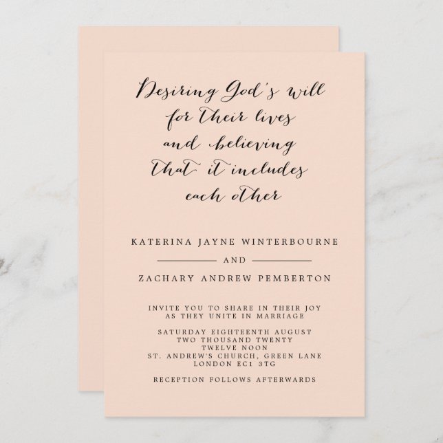 Christian Elegant Script Wedding Invitation (Front/Back)