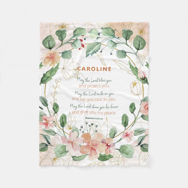 Christian Elegant Scripture Floral Custom Fleece Blanket (Front)