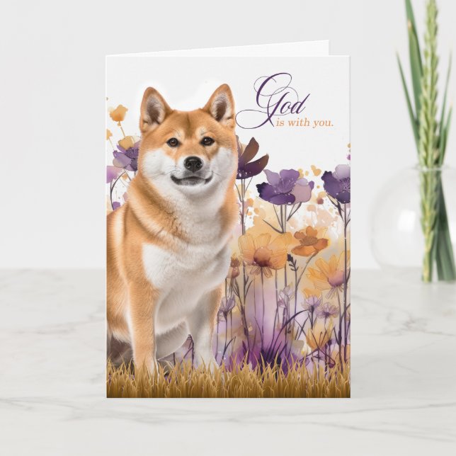 Christian Encourage Akita Dog Purple Wildflowers Card (Front)