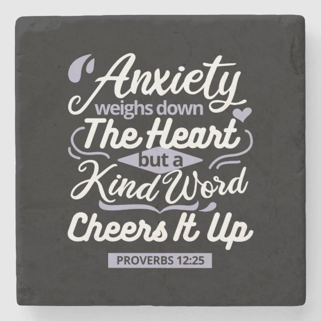 Christian Encouragement Quote – Anxiety & Kindness Stone Coaster (Front)