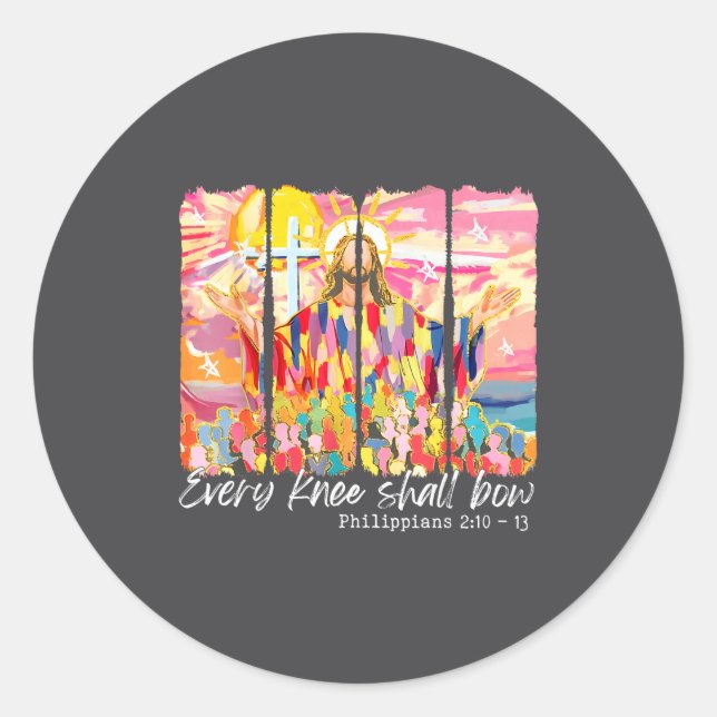Christian Every Knee Shall Bow Bible Verse Easter  Classic Round Sticker (Front)
