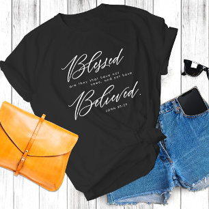 Christian Faith-Based John 20:29 Bible Verse Black T-Shirt