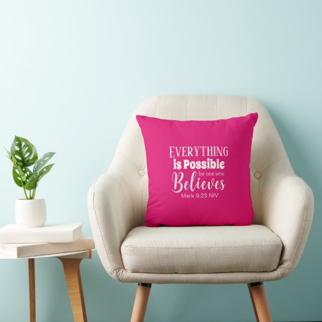 Christian Faith Bible Verse Believe Hot Pink Cushion (Chair)