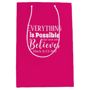 Christian Faith Bible Verse Believe Hot Pink Medium Gift Bag
