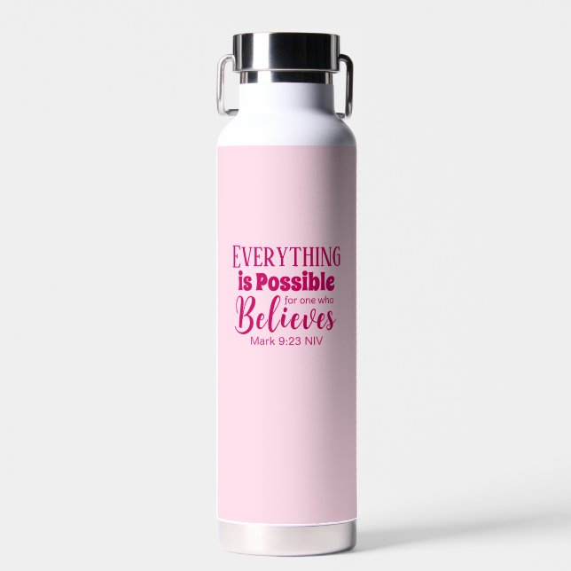 Christian Faith Bible Verse Believe Light Pink Water Bottle (Front)