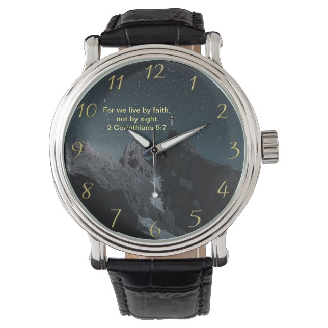 Christian Faith cross with 2 Corinthians 5:7  Watch (Front)