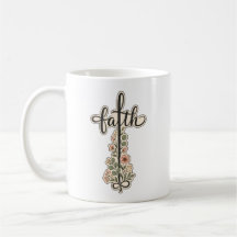 Christian Faith Floral Cross Typography Design 