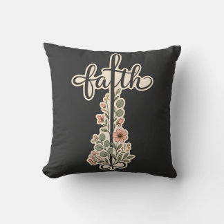 Christian Faith Floral Cross Typography Design Cushion