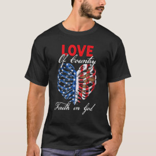 Christian Faith In God Patriotic Heart Cross 4th o T-Shirt