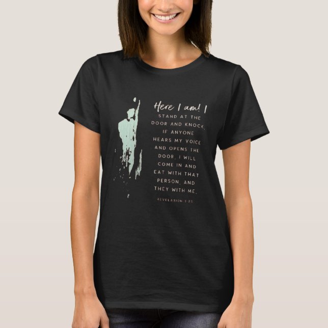 Christian Faith Knock & Open Eat Bible Verse Chris T-Shirt (Front)