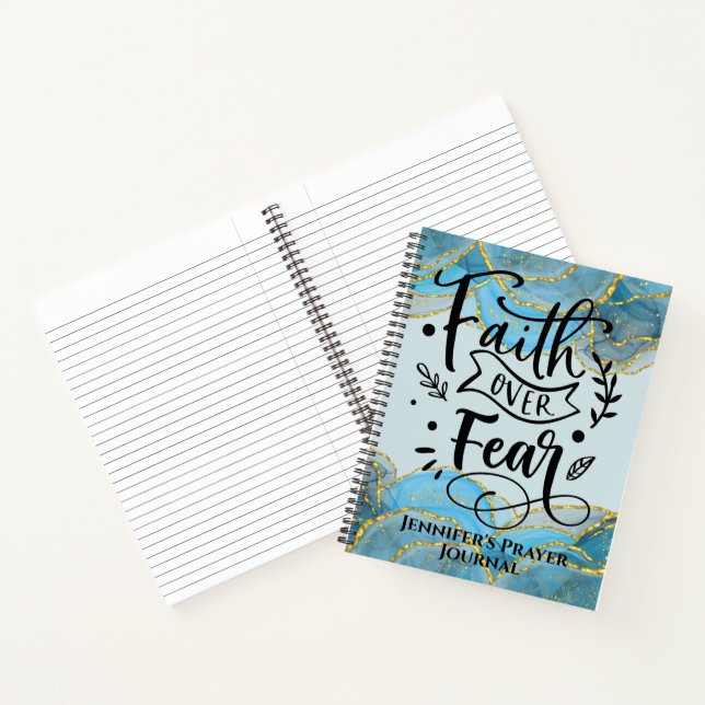 Christian Faith Quote Modern Elegant Blue Agate Notebook (Inside)