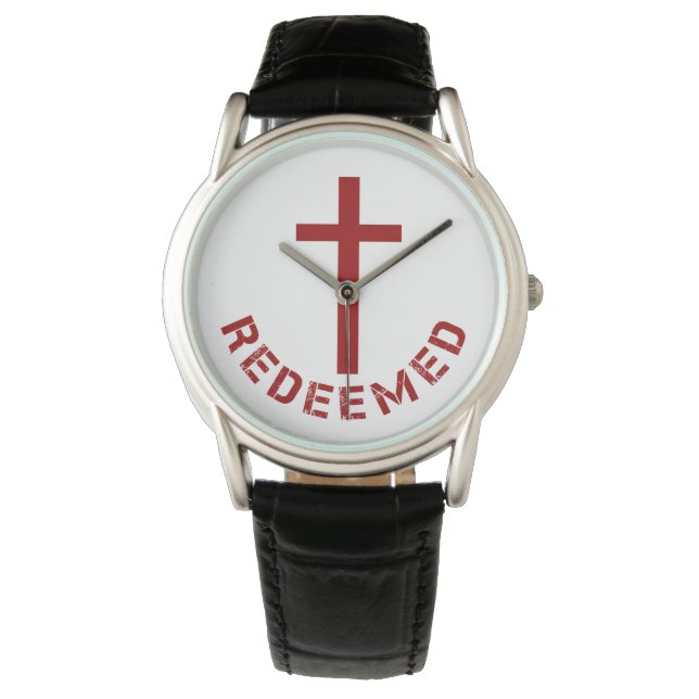 Christian Faith Redeemed Red Cross and Text Design Watch (Front)