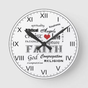 Christian Faith-Word Cloud+Heart Round Clock