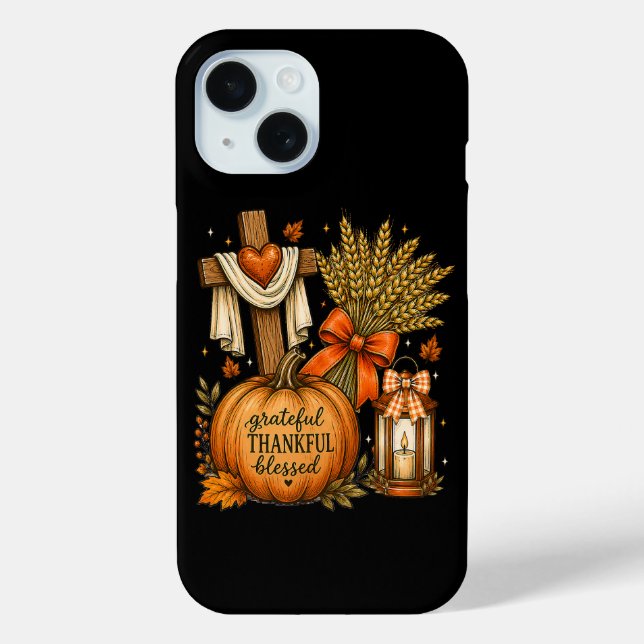 Christian Fall Pumpkin Grateful Thankful Blessed Case-Mate iPhone Case (Back)