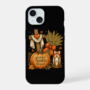Christian Fall Pumpkin Grateful Thankful Blessed iPhone 15 Case