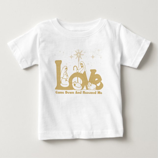 Christian Family Christmas Nativity Scene Gold Baby T-Shirt (Front)