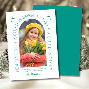 Christian Family Photo Christmas Teal Bible Verse Holiday Card