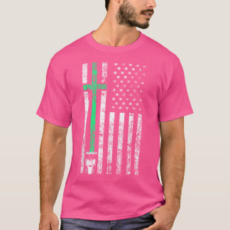 Christian Farmer Patriotic American Flag Cross Tra T-Shirt