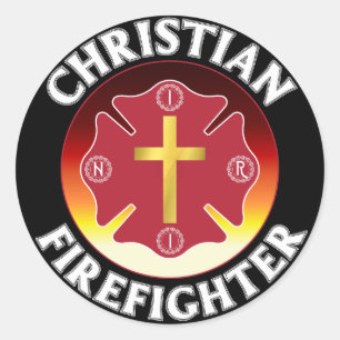 Christian Firefighter Red St Florian Cross INRI Classic Round Sticker