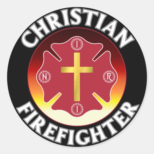 Christian Firefighter Red St Florian Cross INRI Classic Round Sticker (Front)