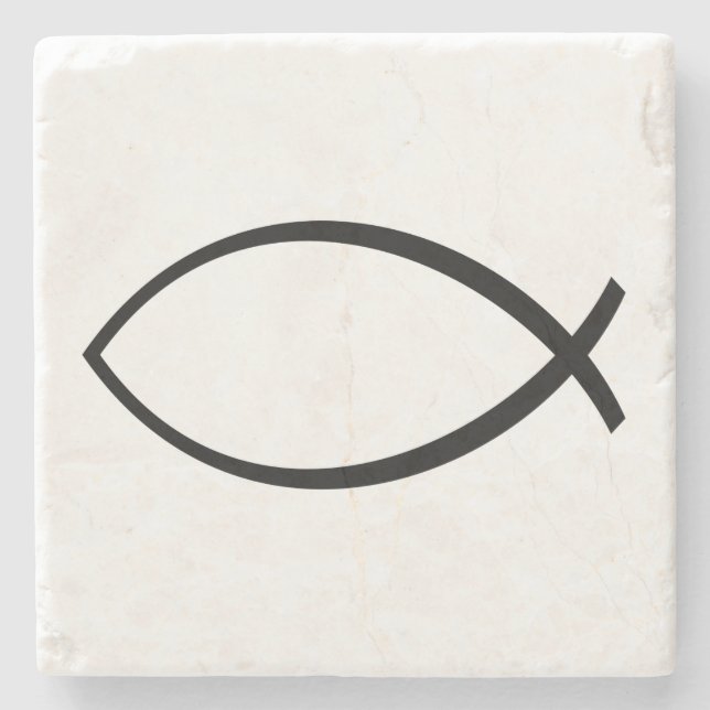 Christian Fish (Ichthys) Symbol Stone Coaster (Front)