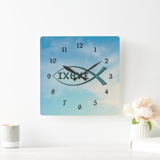 Christian Fish - Jesus Fish Square Wall Clock (Home)