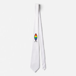 Christian Fish Symbol in Rainbow Graphic Tie