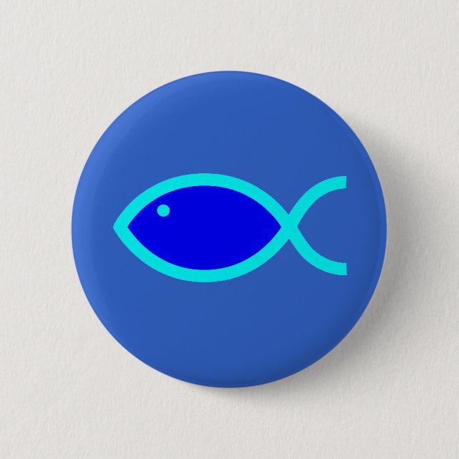 Christian Fish Symbol - LOUD! Blue and Aqua 6 Cm Round Badge (Front)