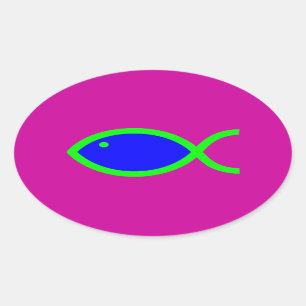 Christian Fish Symbol - LOUD! Blue and Green Oval Sticker